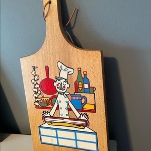 Vintage 1970s Whimsical Chef Wooden Cutting Board